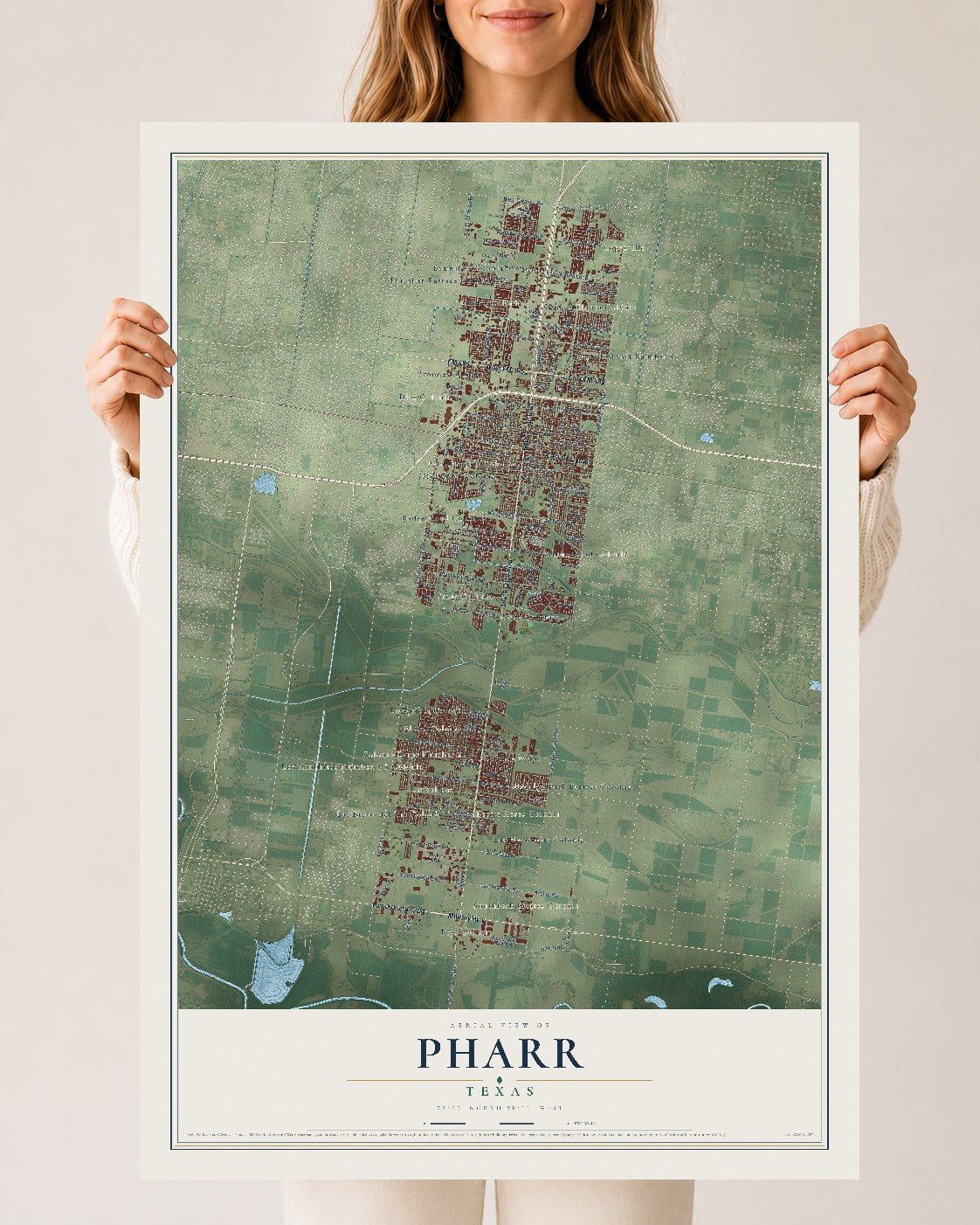 Map of Pharr, Texas, 24 x 36 inch unframed archival matte print