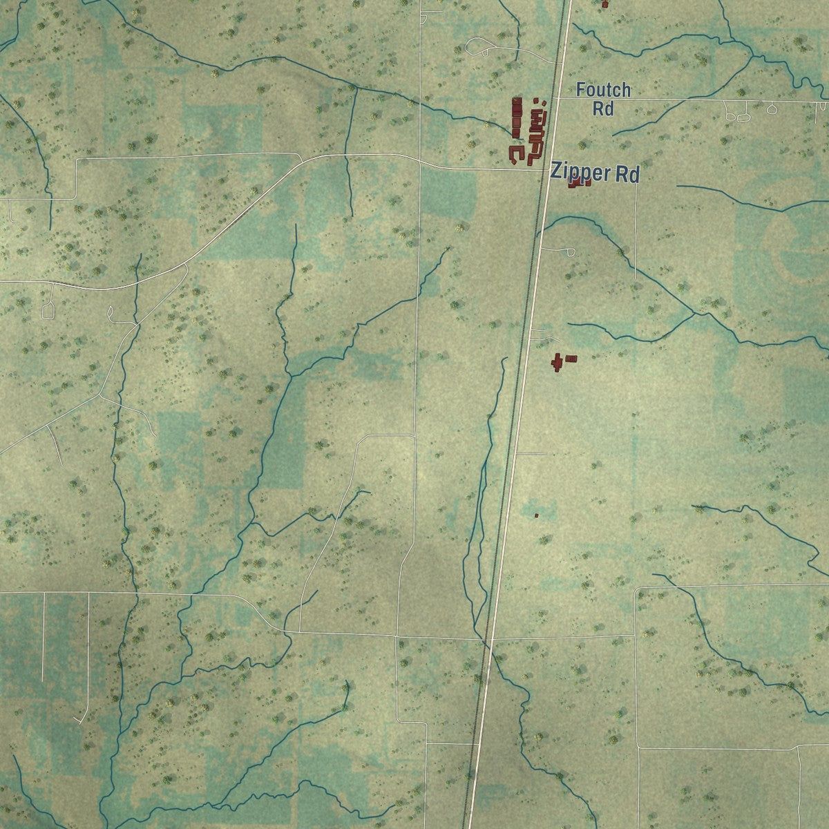 Second close-up of the map of Pilot Point, Texas print showing more streets and buildings
