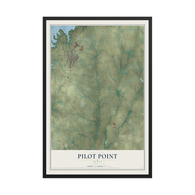 Map of Pilot Point, Texas, 12 x 18 inch print in a black wood frame