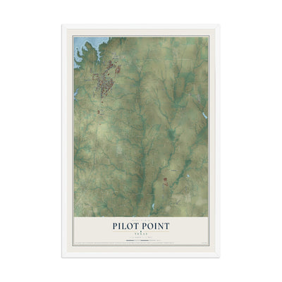 Map of Pilot Point, Texas, 12 x 18 inch print in a white wood frame