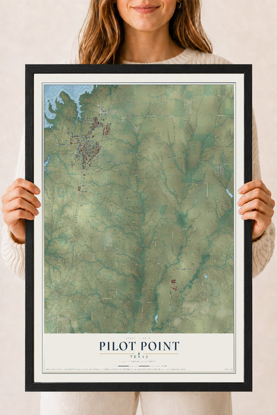 Map of Pilot Point, Texas, 18 x 24 inch print in a black wood frame
