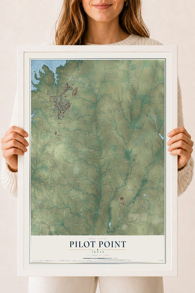 Map of Pilot Point, Texas, 18 x 24 inch print in a white wood frame