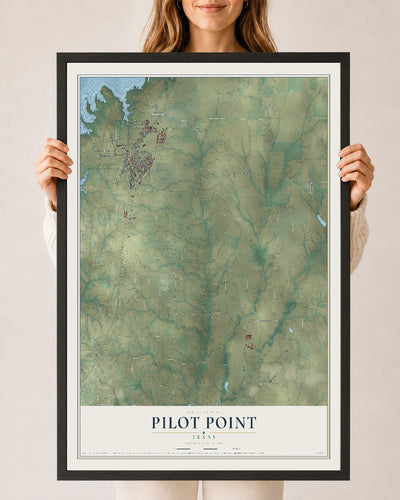 Map of Pilot Point, Texas, 24 x 36 inch print in a black wood frame