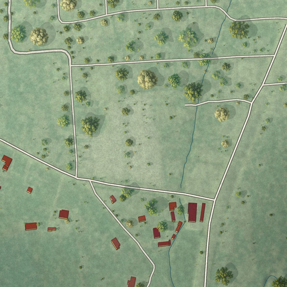 Close-up of the map of Pine Forest, Texas print showing street and building detail