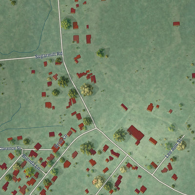 Second close-up of the map of Pine Forest, Texas print showing more streets and buildings