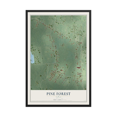 Map of Pine Forest, Texas, 12 x 18 inch print in a black wood frame