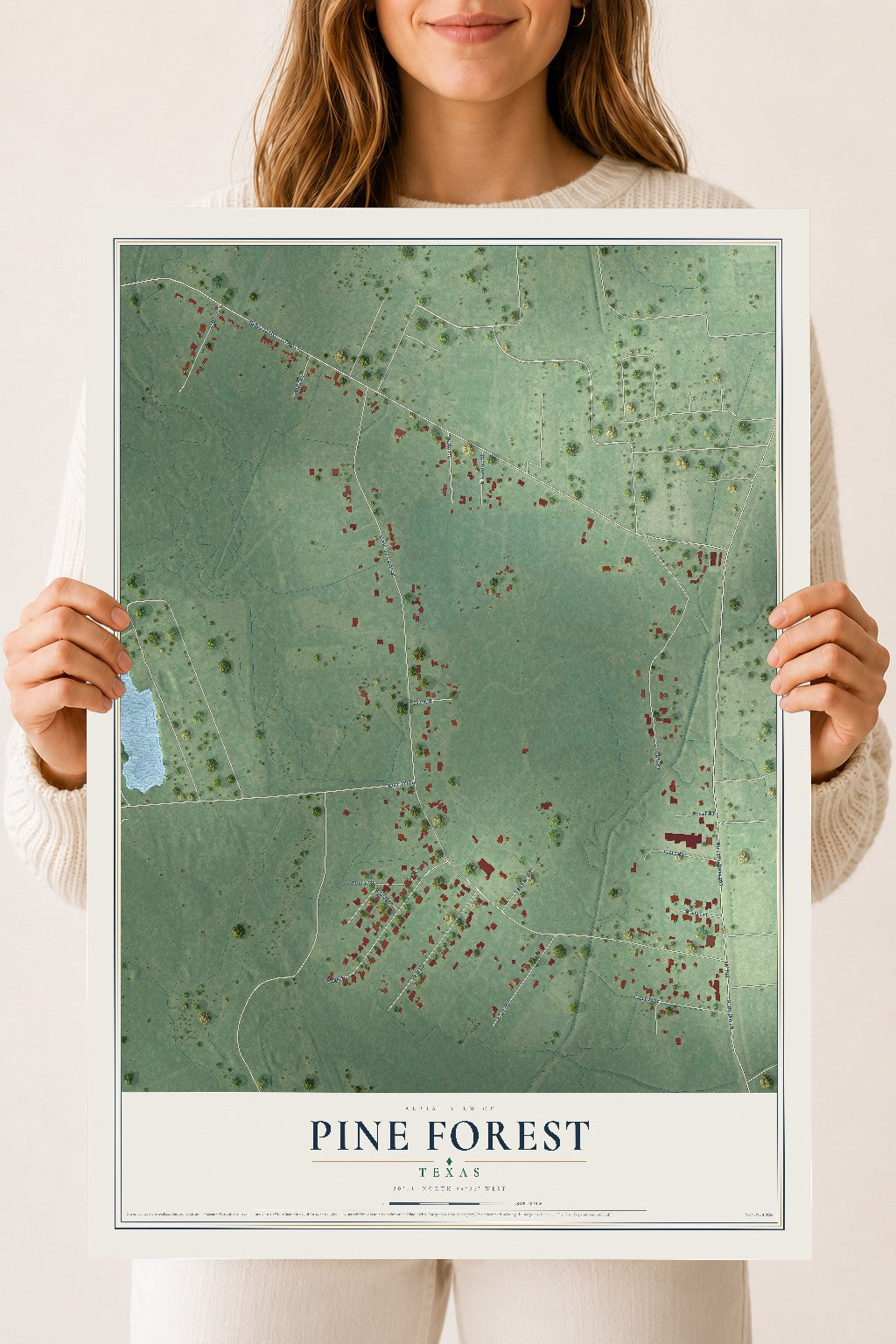 Map of Pine Forest, Texas, 18 x 24 inch unframed archival matte print