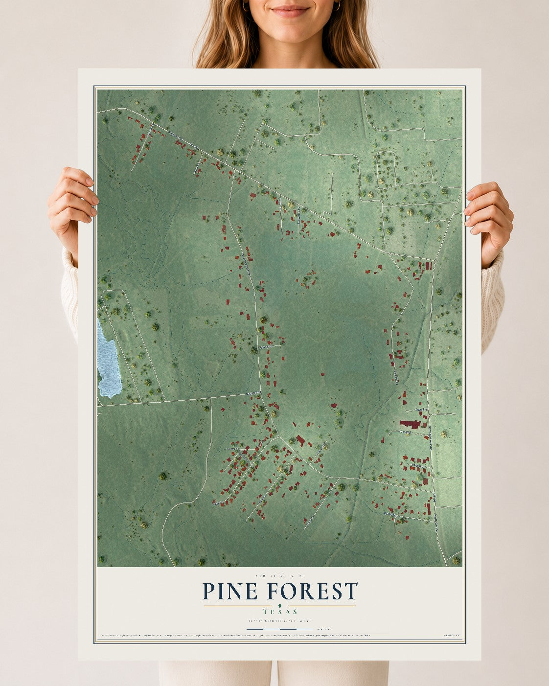 Map of Pine Forest, Texas, 24 x 36 inch unframed archival matte print