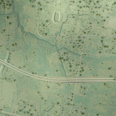 Close-up of the map of Pine Island, Texas print showing street and building detail