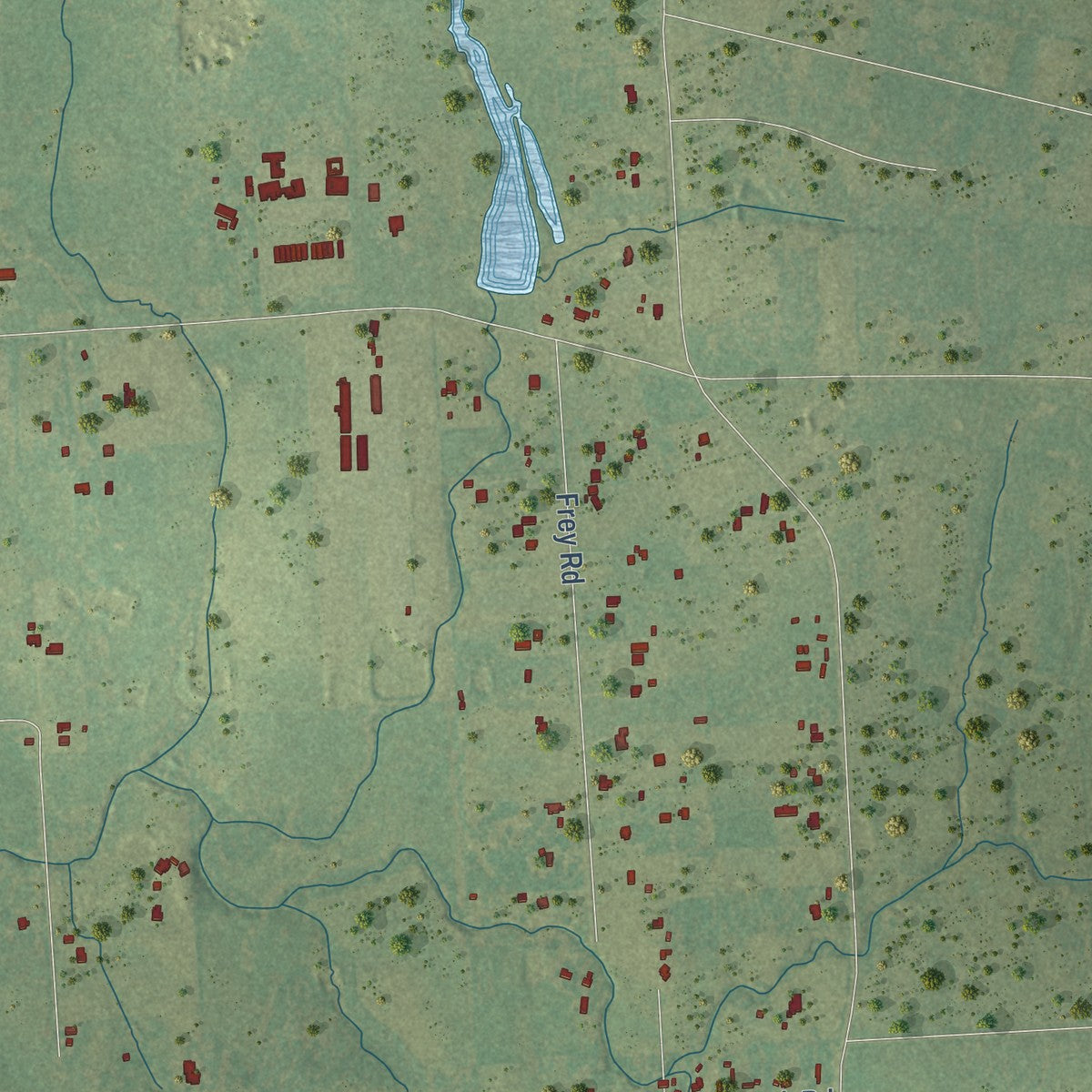 Second close-up of the map of Pine Island, Texas print showing more streets and buildings