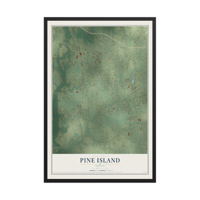 Map of Pine Island, Texas, 12 x 18 inch print in a black wood frame