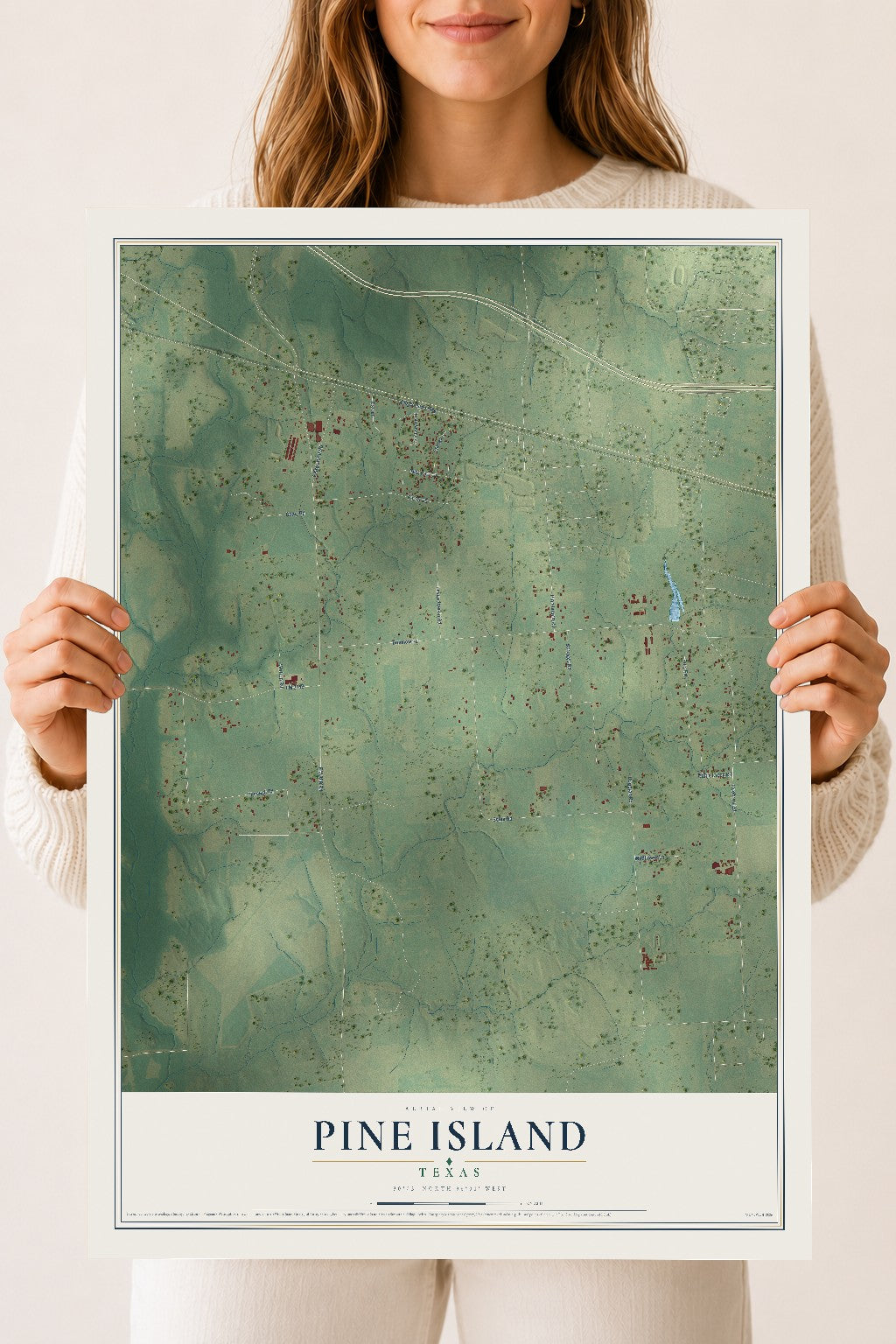 Map of Pine Island, Texas, 18 x 24 inch unframed archival matte print