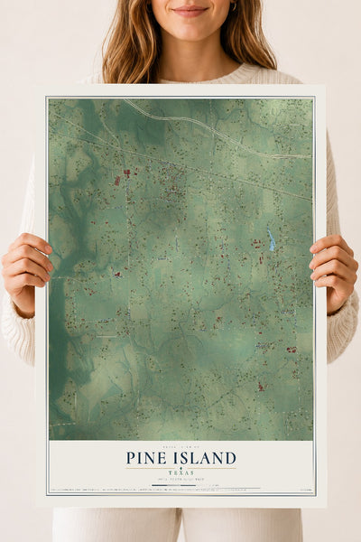 Map of Pine Island, Texas, 18 x 24 inch unframed archival matte print