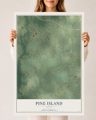 Map of Pine Island, Texas, 24 x 36 inch unframed archival matte print