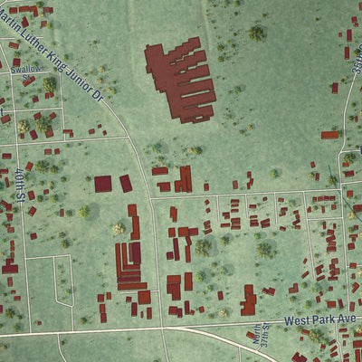 Second close-up of the map of Pinehurst, Texas print showing more streets and buildings