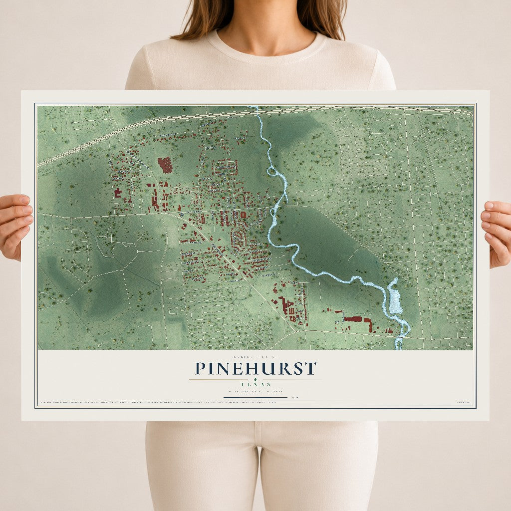 Map of Pinehurst, Texas, 18 x 24 inch unframed archival matte print