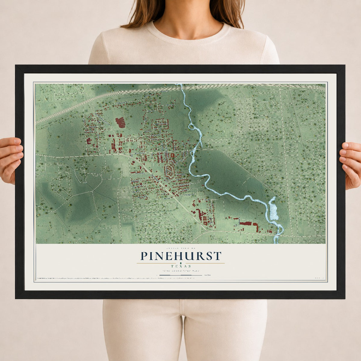 Map of Pinehurst, Texas, 18 x 24 inch print in a black wood frame