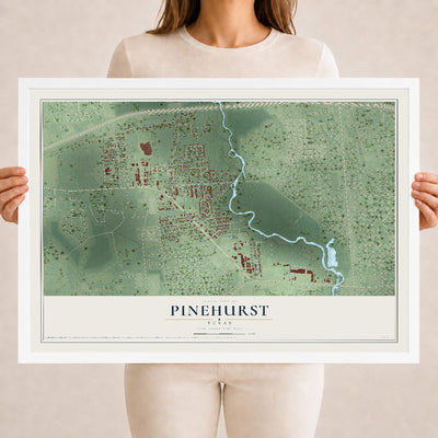 Map of Pinehurst, Texas, 18 x 24 inch print in a white wood frame