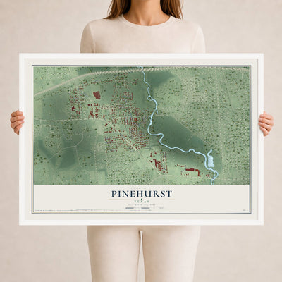 Map of Pinehurst, Texas, 24 x 36 inch print in a white wood frame