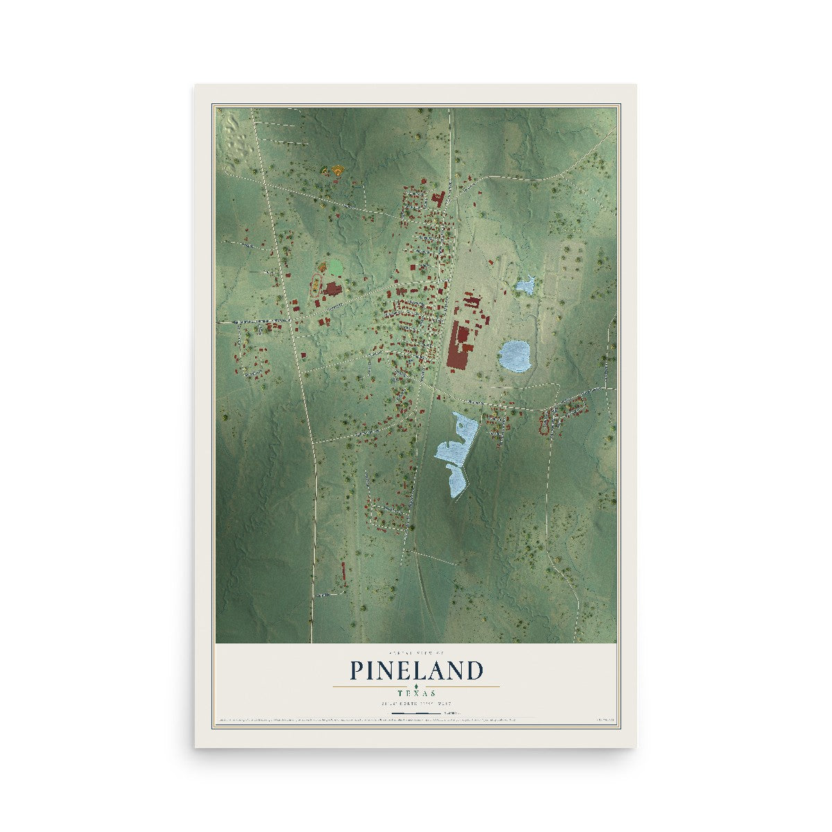 Map of Pineland, Texas, 12 x 18 inch unframed archival matte print