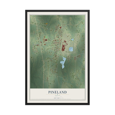 Map of Pineland, Texas, 12 x 18 inch print in a black wood frame