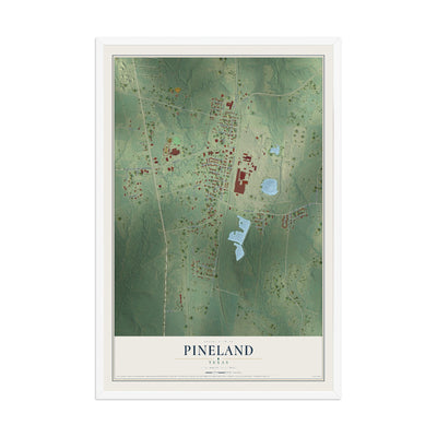 Map of Pineland, Texas, 12 x 18 inch print in a white wood frame