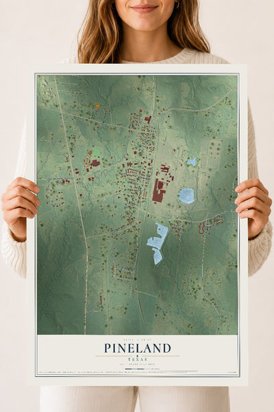 Map of Pineland, Texas, 18 x 24 inch unframed archival matte print