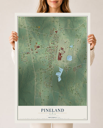 Map of Pineland, Texas, 24 x 36 inch unframed archival matte print