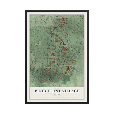 Map of Piney Point Village, Texas, 12 x 18 inch print in a black wood frame