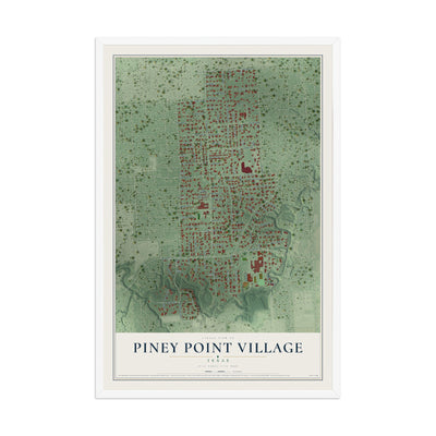 Map of Piney Point Village, Texas, 12 x 18 inch print in a white wood frame