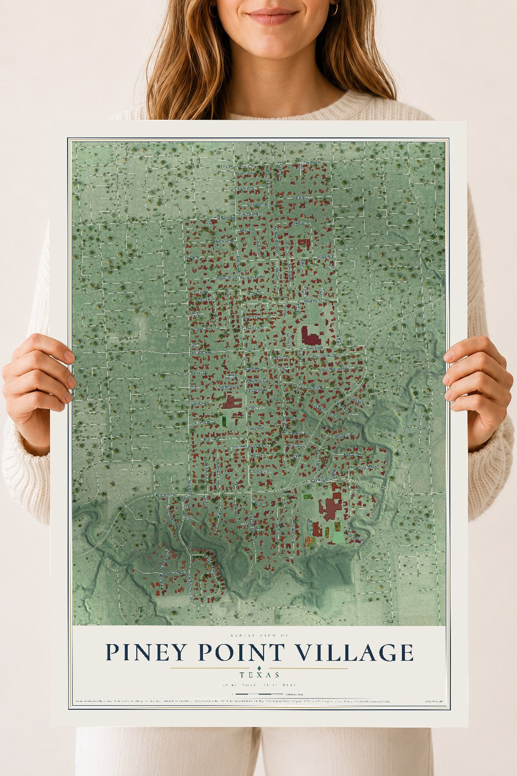 Map of Piney Point Village, Texas, 18 x 24 inch unframed archival matte print