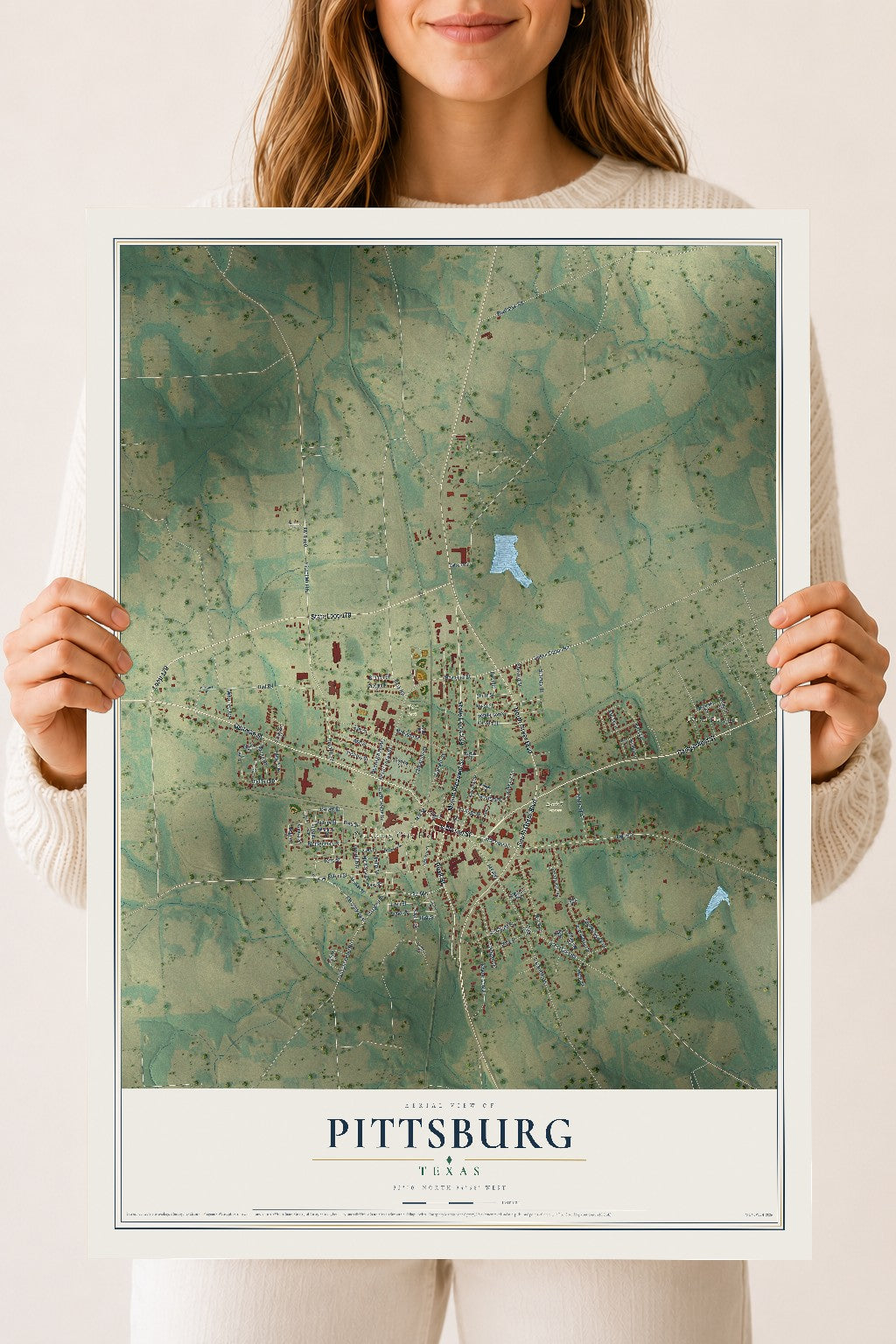 Map of Pittsburg, Texas, 18 x 24 inch unframed archival matte print