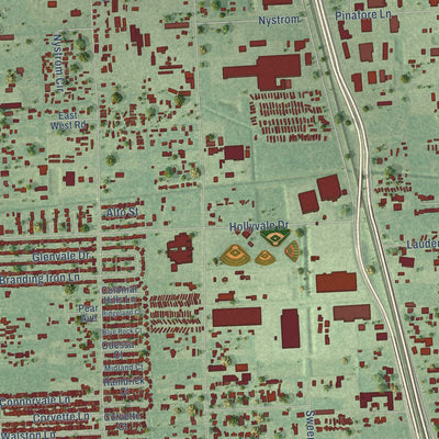 Close-up of the map of Aldine, Texas print showing street and building detail