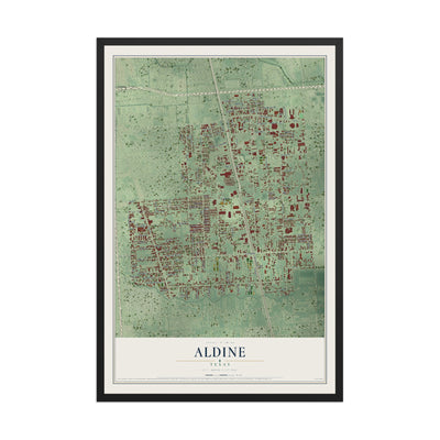 Map of Aldine, Texas, 12 x 18 inch print in a black wood frame