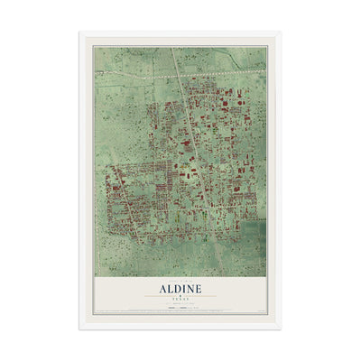 Map of Aldine, Texas, 12 x 18 inch print in a white wood frame
