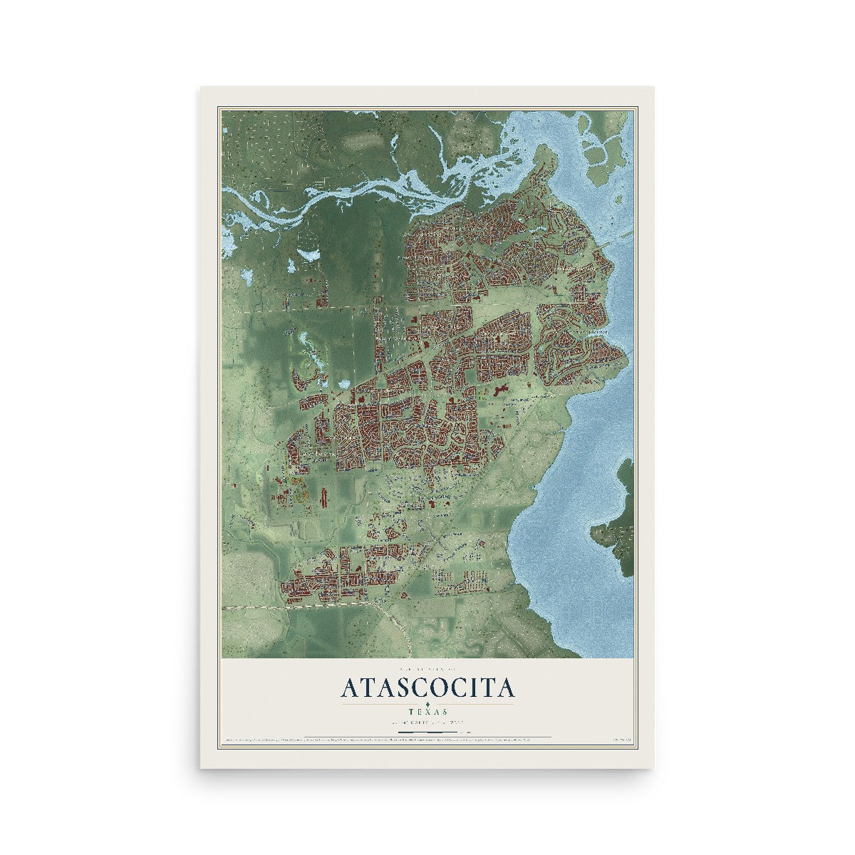 Map of Atascocita, Texas, 12 x 18 inch unframed archival matte print