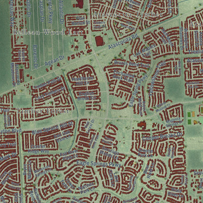 Close-up of the map of Atascocita, Texas print showing street and building detail