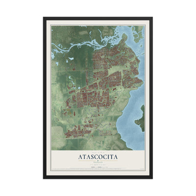 Map of Atascocita, Texas, 12 x 18 inch print in a black wood frame