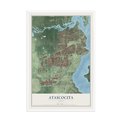 Map of Atascocita, Texas, 12 x 18 inch print in a white wood frame