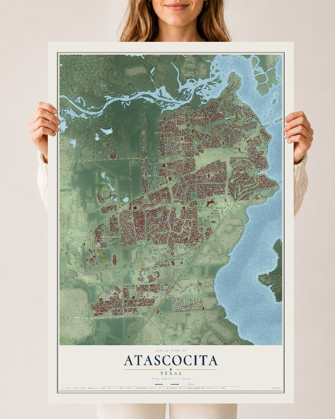 Map of Atascocita, Texas, 24 x 36 inch unframed archival matte print