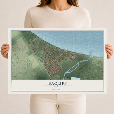 Map of Bacliff, Texas, 12 x 18 inch unframed archival matte print