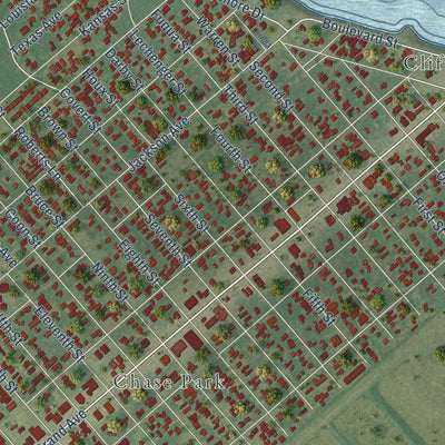 Close-up of the map of Bacliff, Texas print showing street and building detail
