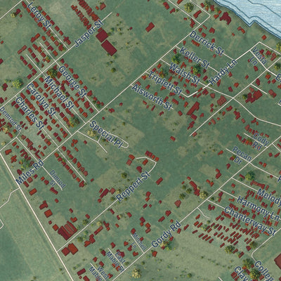 Second close-up of the map of Bacliff, Texas print showing more streets and buildings