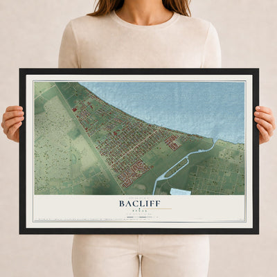 Map of Bacliff, Texas, 12 x 18 inch print in a black wood frame