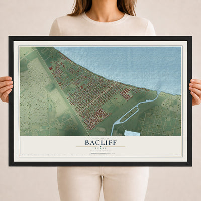 Map of Bacliff, Texas, 18 x 24 inch print in a black wood frame