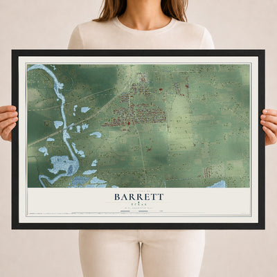 Map of Barrett, Texas, 18 x 24 inch print in a black wood frame