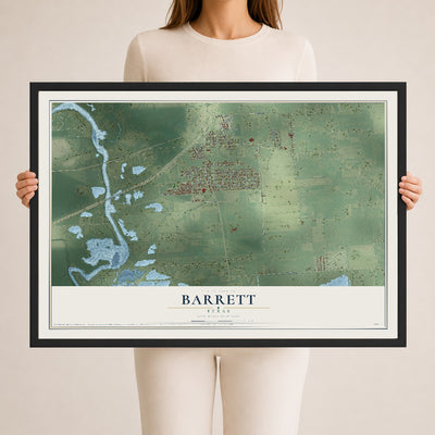 Map of Barrett, Texas, 24 x 36 inch print in a black wood frame