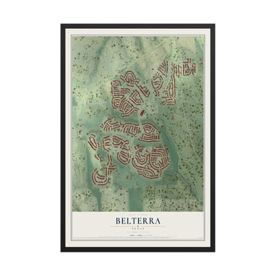 Map of Belterra, Texas, 12 x 18 inch print in a black wood frame