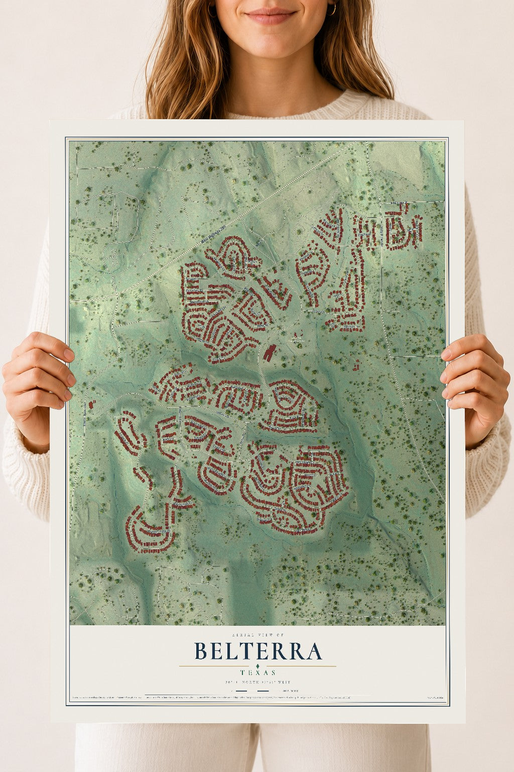 Map of Belterra, Texas, 18 x 24 inch unframed archival matte print