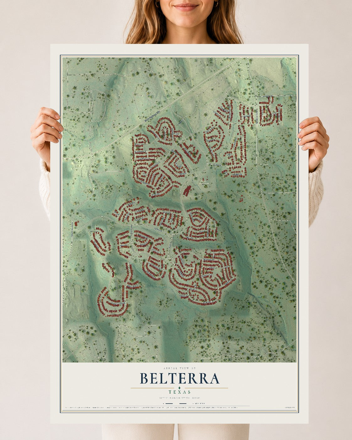 Map of Belterra, Texas, 24 x 36 inch unframed archival matte print